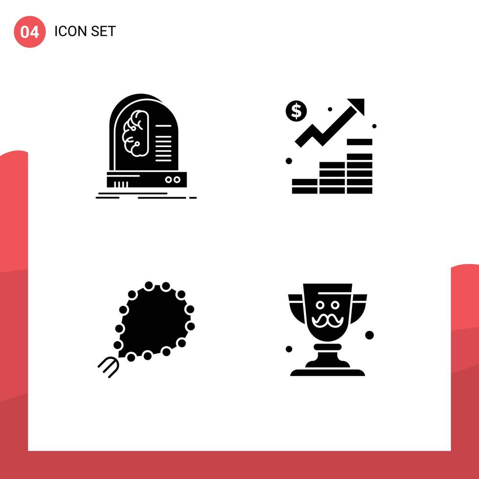 Pack of 4 Modern Solid Glyphs Signs and Symbols for Web Print Media such as ai marketing intelligence finance tasbih Editable Vector Design Elements