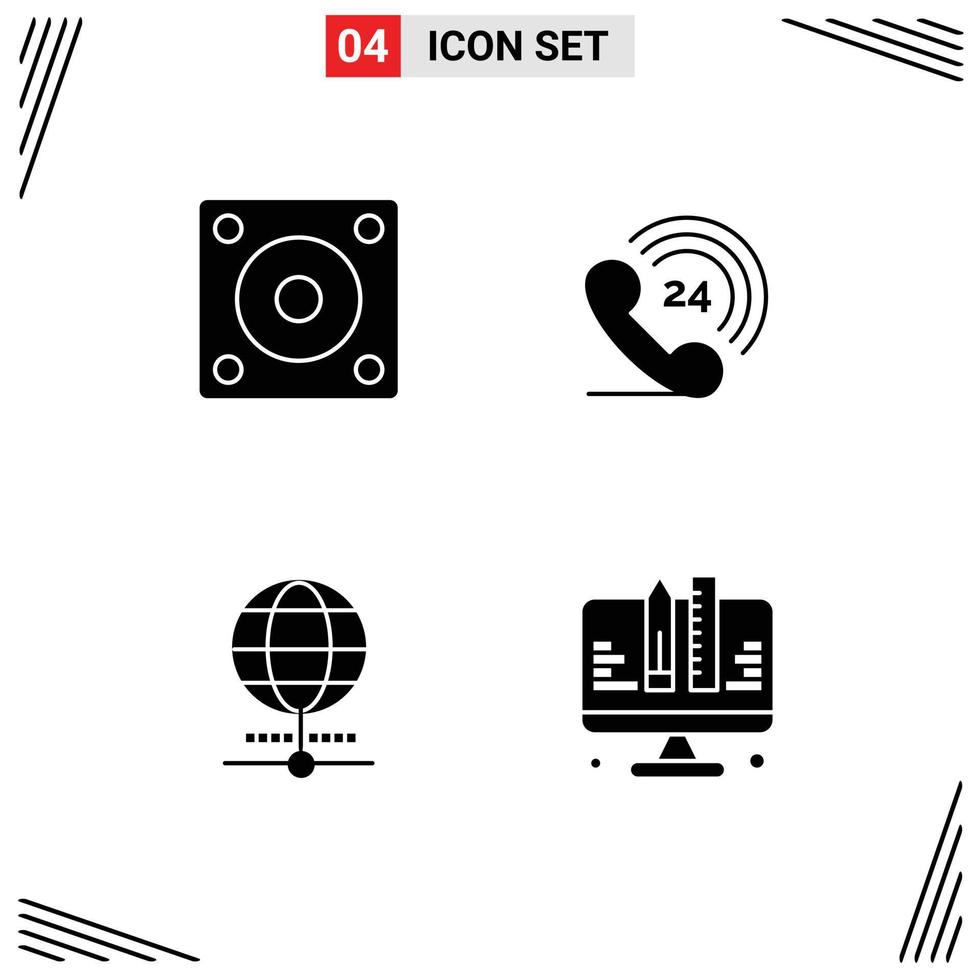 Modern Set of 4 Solid Glyphs Pictograph of devices internet technology ringing world Editable Vector Design Elements