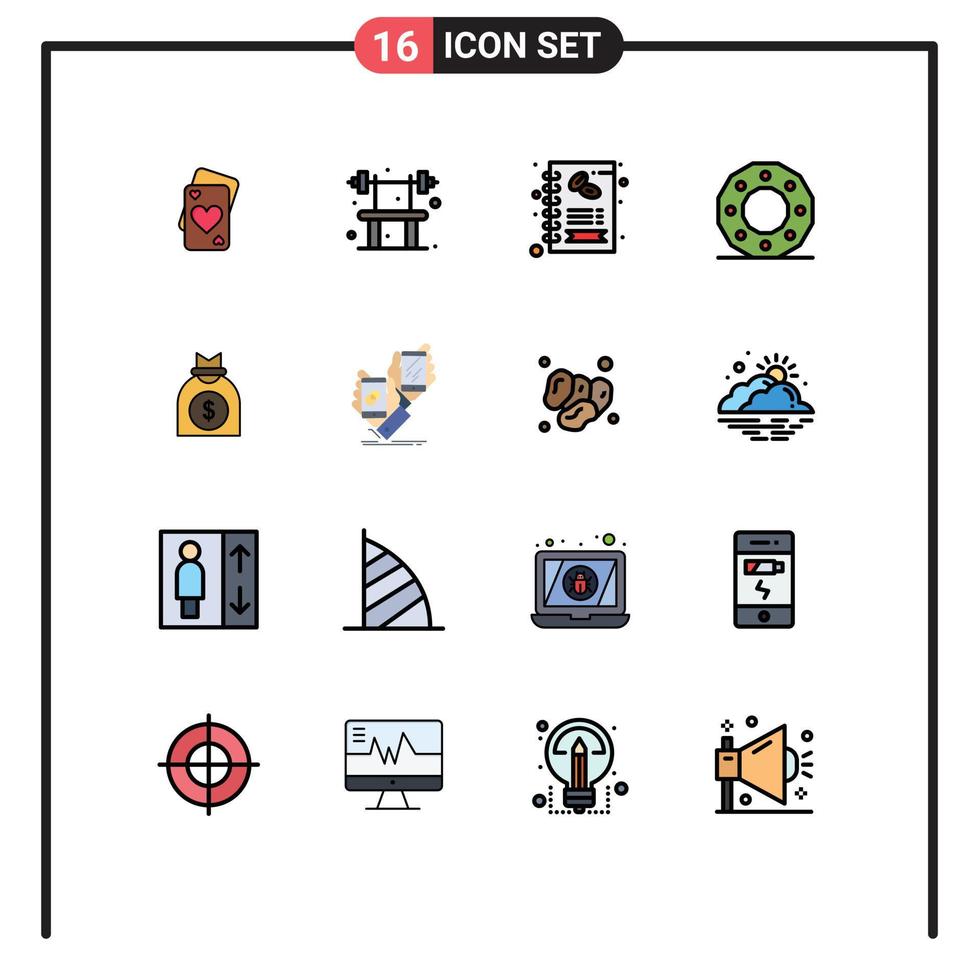 Flat Color Filled Line Pack of 16 Universal Symbols of capital holiday business circle celebration Editable Creative Vector Design Elements