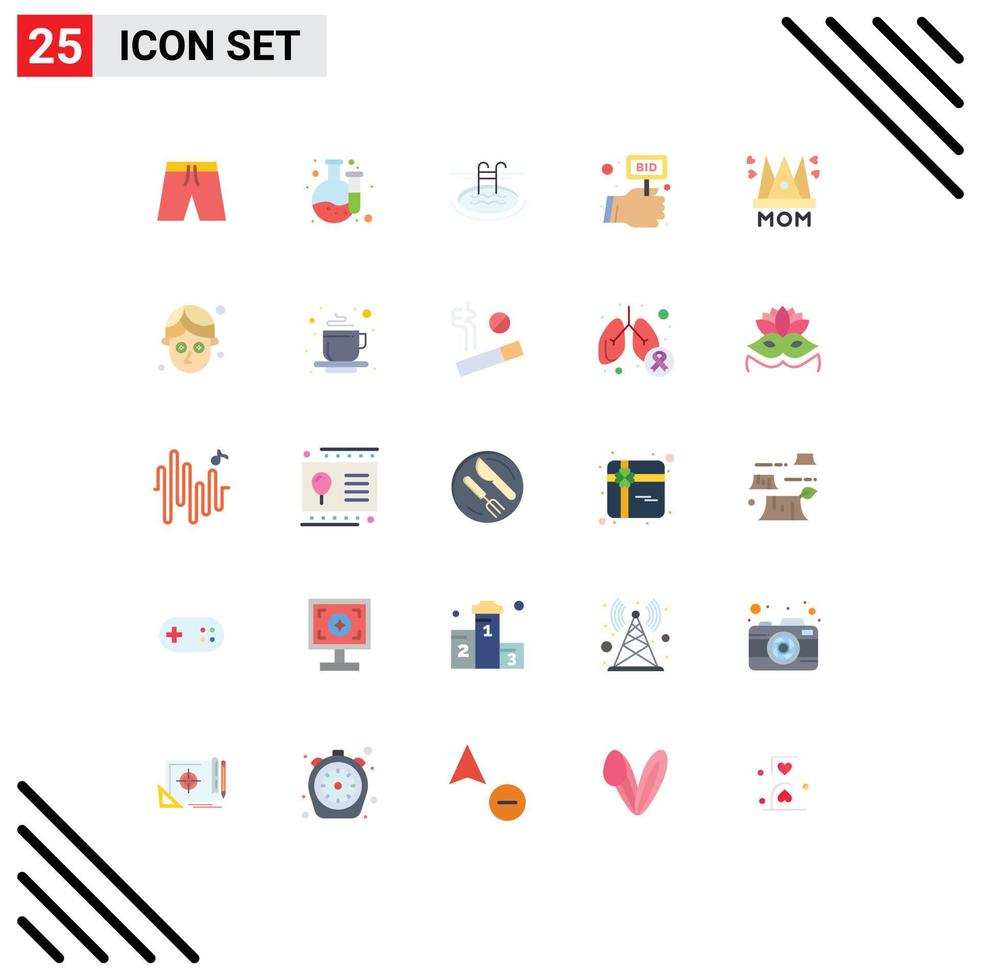 Mobile Interface Flat Color Set of 25 Pictograms of mom hat pool hand compete Editable Vector Design Elements