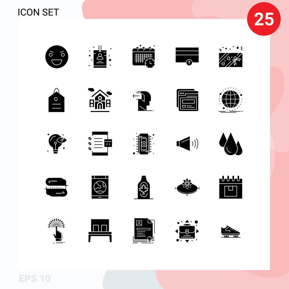 Editable Vector Line Pack of 25 Simple Solid Glyphs of love up calendar payments finance Editable Vector Design Elements