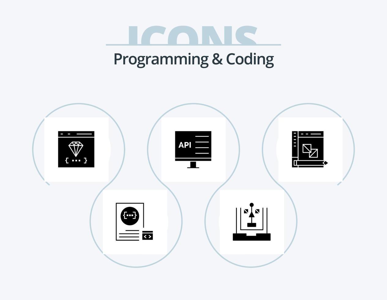 Programming And Coding Glyph Icon Pack 5 Icon Design. computer. app. flowchart. development. coding vector