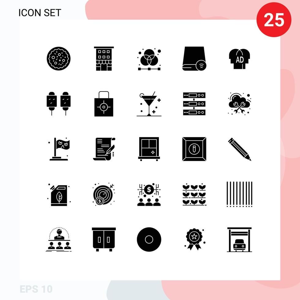 25 Thematic Vector Solid Glyphs and Editable Symbols of gadget devices shops computers graphic Editable Vector Design Elements