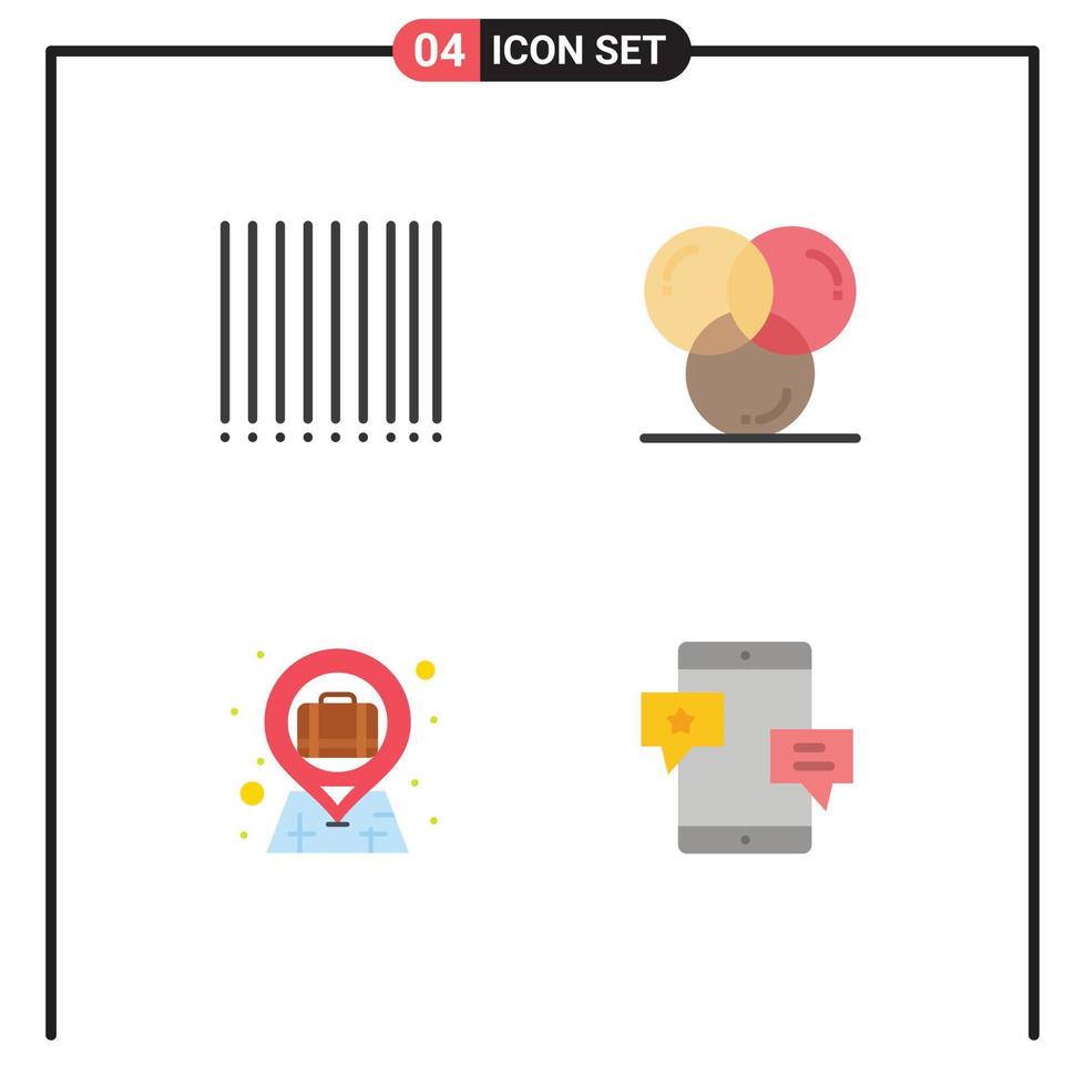 Mobile Interface Flat Icon Set of 4 Pictograms of barcode briefcase in map pin color programing chat Editable Vector Design Elements