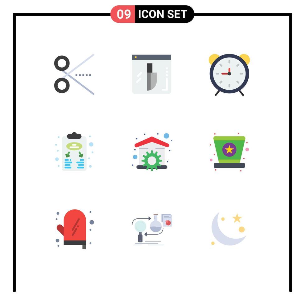 9 Universal Flat Color Signs Symbols of planning business strategy security business plan timer Editable Vector Design Elements