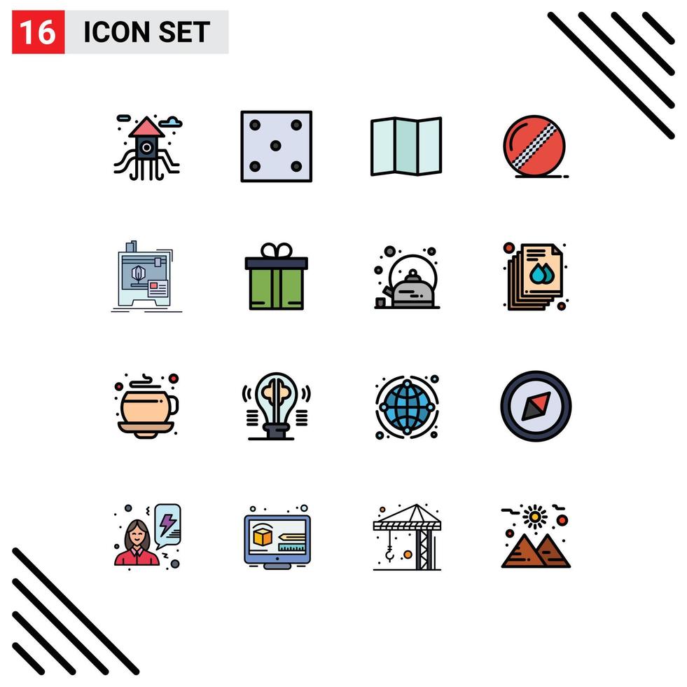 Flat Color Filled Line Pack of 16 Universal Symbols of gift printer map machine sport Editable Creative Vector Design Elements