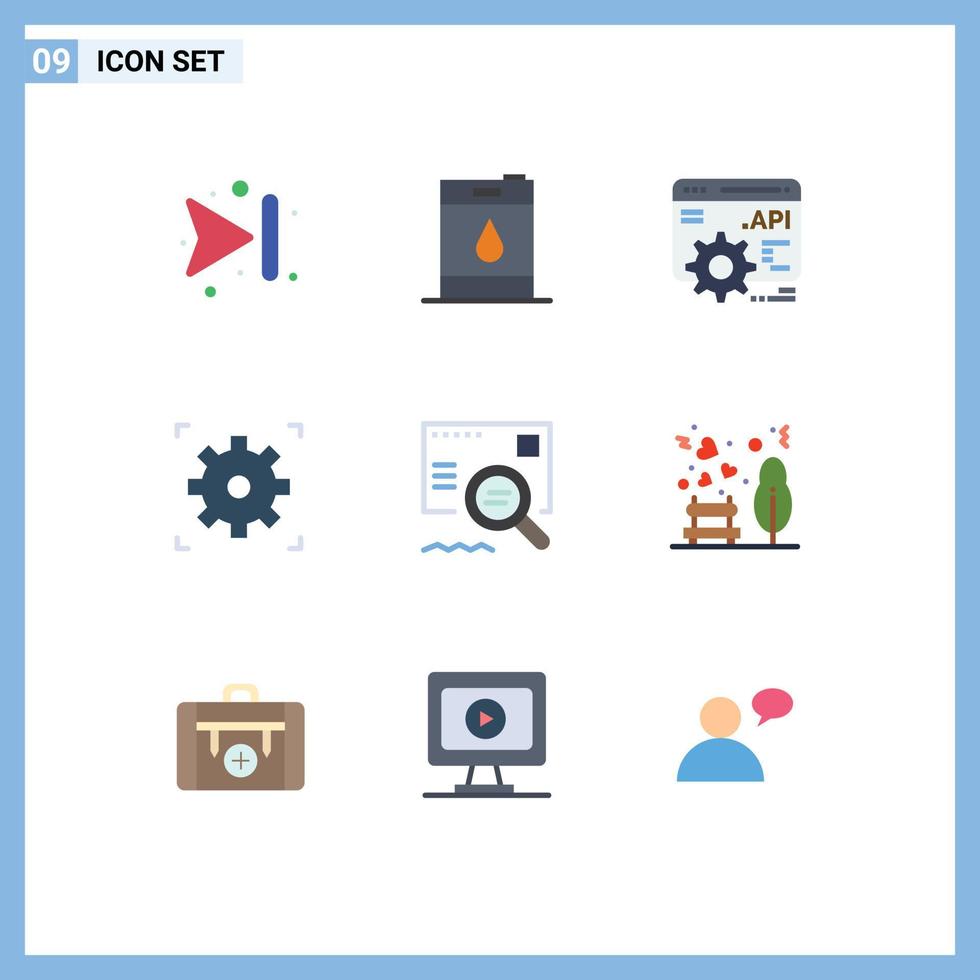 9 User Interface Flat Color Pack of modern Signs and Symbols of love search application programme interface find check Editable Vector Design Elements