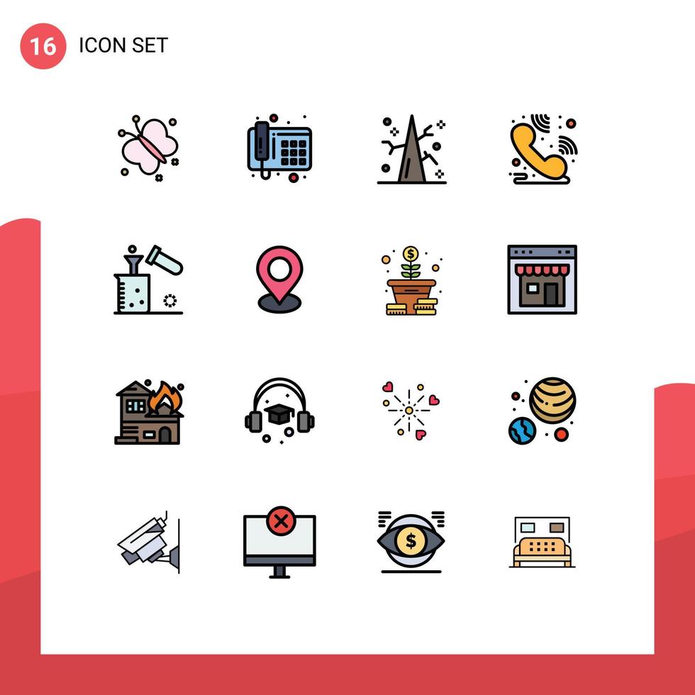 Universal Icon Symbols Group of 16 Modern Flat Color Filled Lines of test tube science thanksgiving chemical helpdesk Editable Creative Vector Design Elements