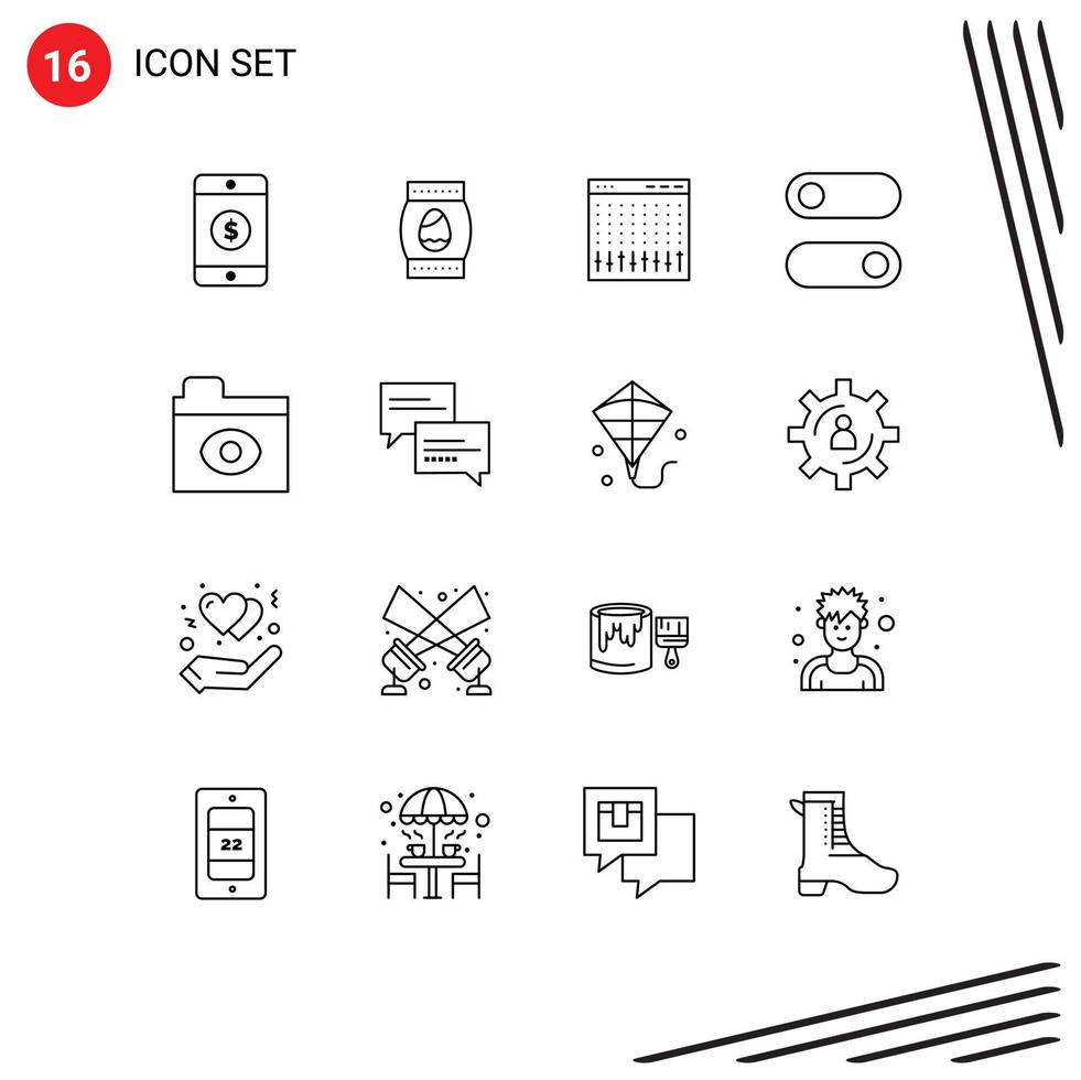 Set of 16 Commercial Outlines pack for folder big brother control toggle control Editable Vector Design Elements