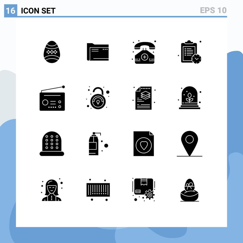 Set of 16 Modern UI Icons Symbols Signs for work schedule empty phone medical Editable Vector Design Elements