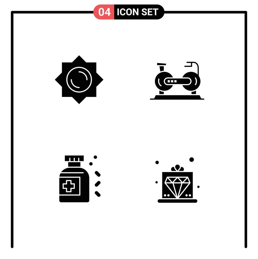 Pictogram Set of Simple Solid Glyphs of sun medicine bicycle bike offer Editable Vector Design Elements