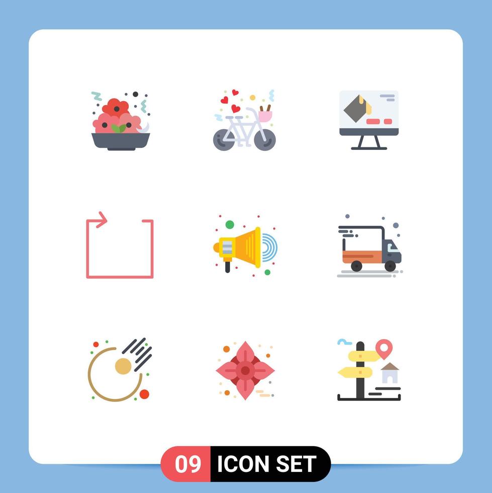 Pack of 9 Modern Flat Colors Signs and Symbols for Web Print Media such as promotion repeat love loop screen Editable Vector Design Elements