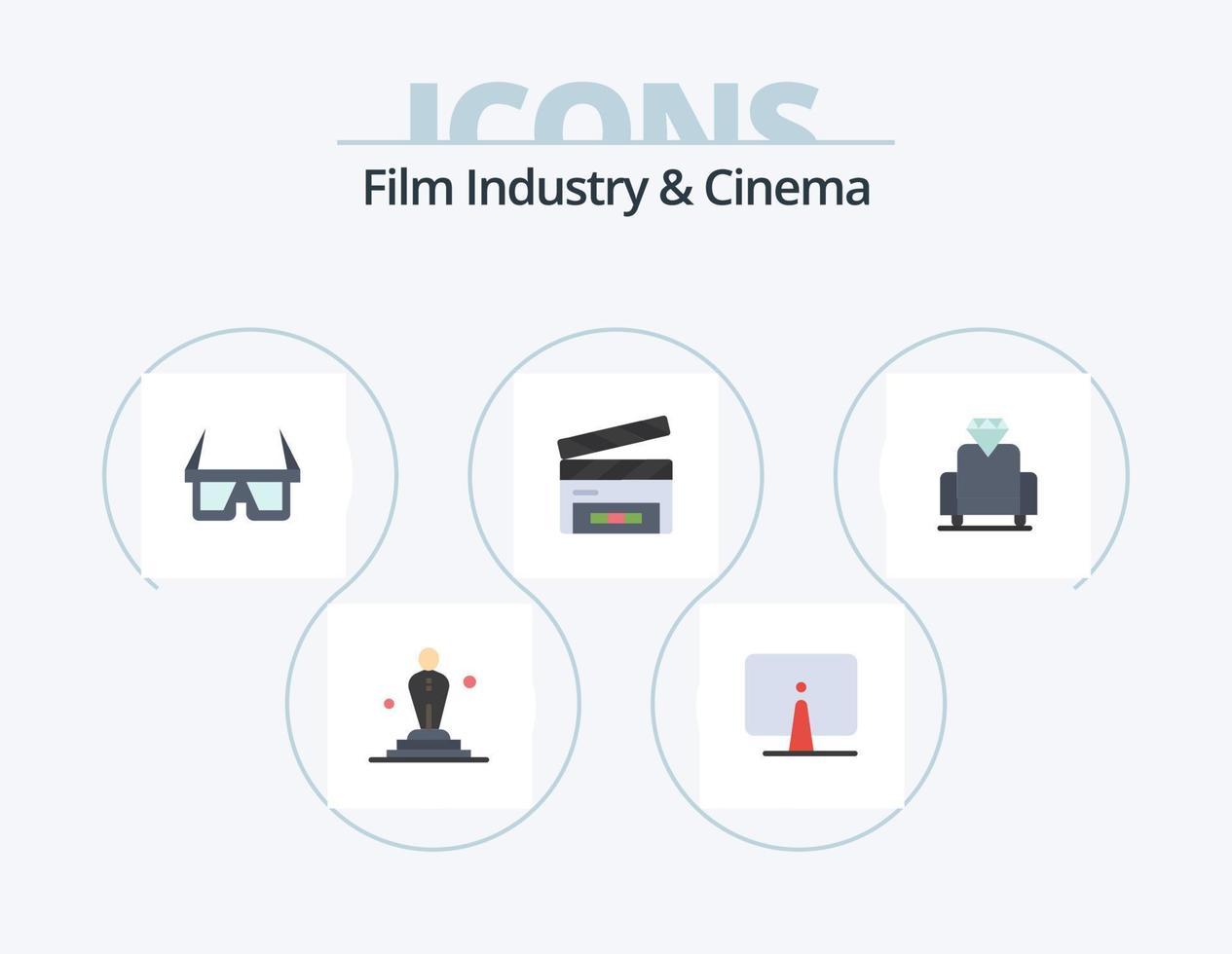 Cenima Flat Icon Pack 5 Icon Design. cinema. clapperboard. monitor. clapper. stereo vector