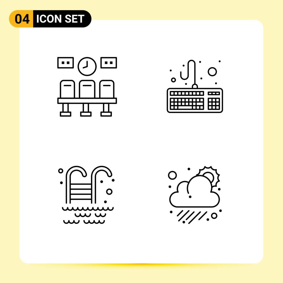 4 User Interface Line Pack of modern Signs and Symbols of seats park clock keyboard cloudy Editable Vector Design Elements