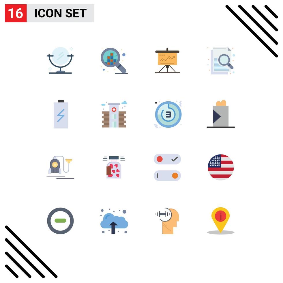 Mobile Interface Flat Color Set of 16 Pictograms of charge search challenge file tactics Editable Pack of Creative Vector Design Elements