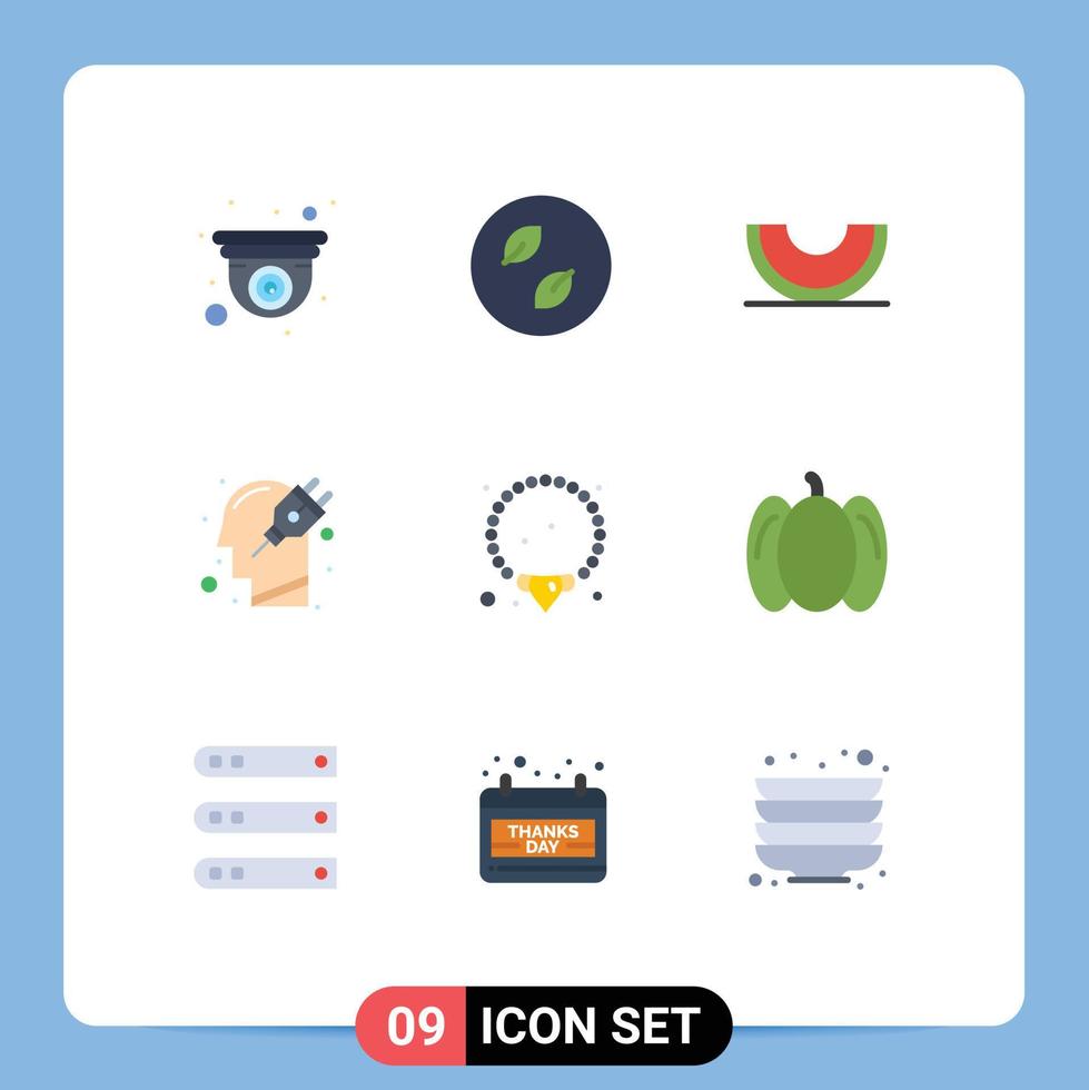 Editable Vector Line Pack of 9 Simple Flat Colors of plugin mind berry human slice Editable Vector Design Elements