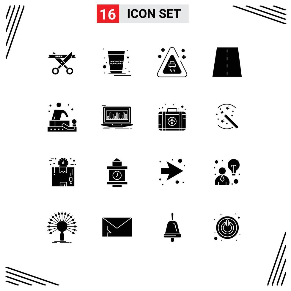 16 Thematic Vector Solid Glyphs and Editable Symbols of relaxation road signaling path infrastructure Editable Vector Design Elements