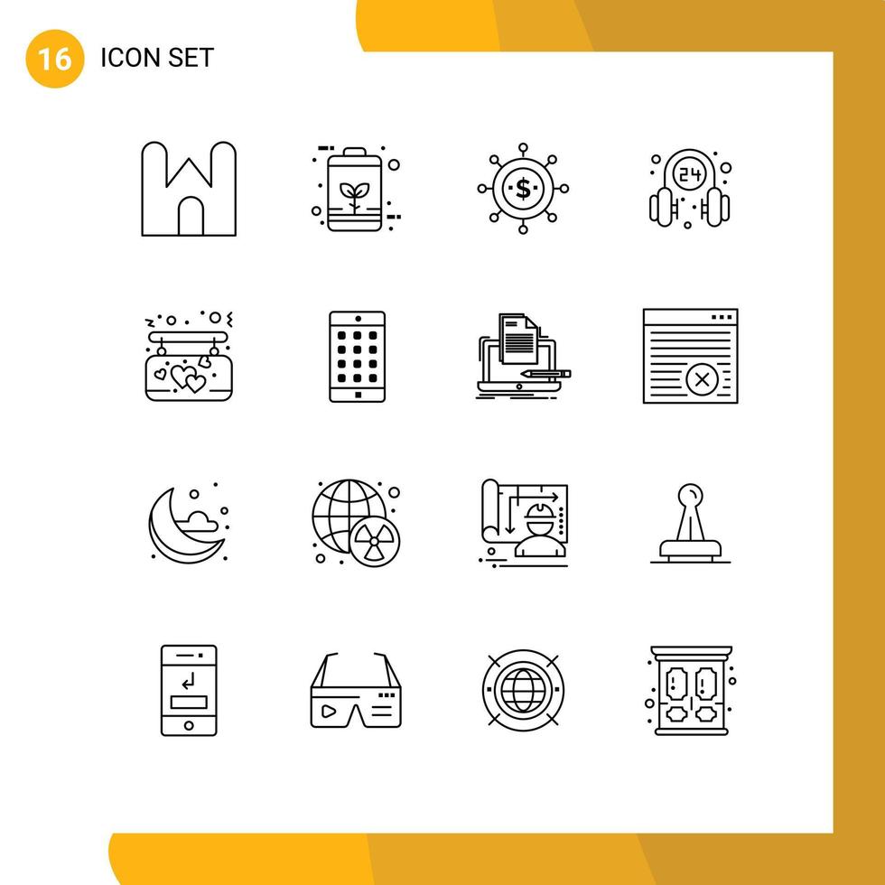 16 Thematic Vector Outlines and Editable Symbols of service medical energy headphone global Editable Vector Design Elements