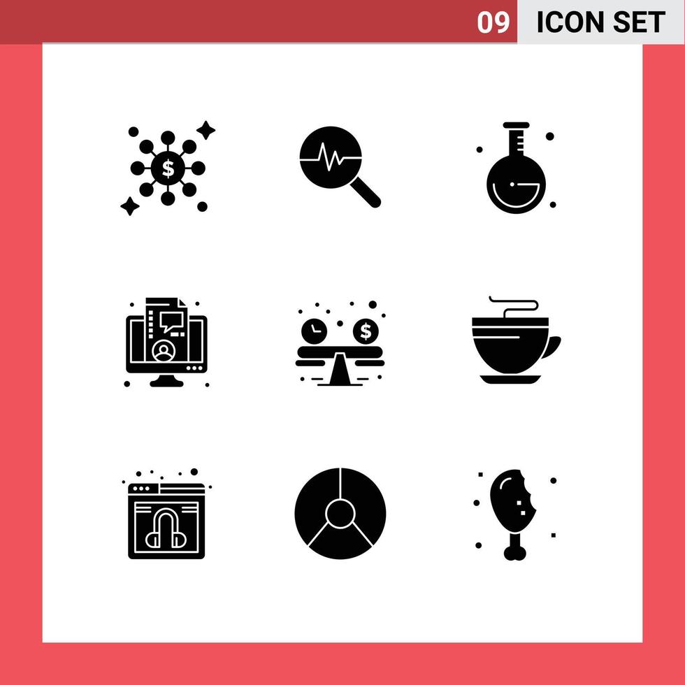 Set of 9 Commercial Solid Glyphs pack for tea budget planning lab balance finance Editable Vector Design Elements