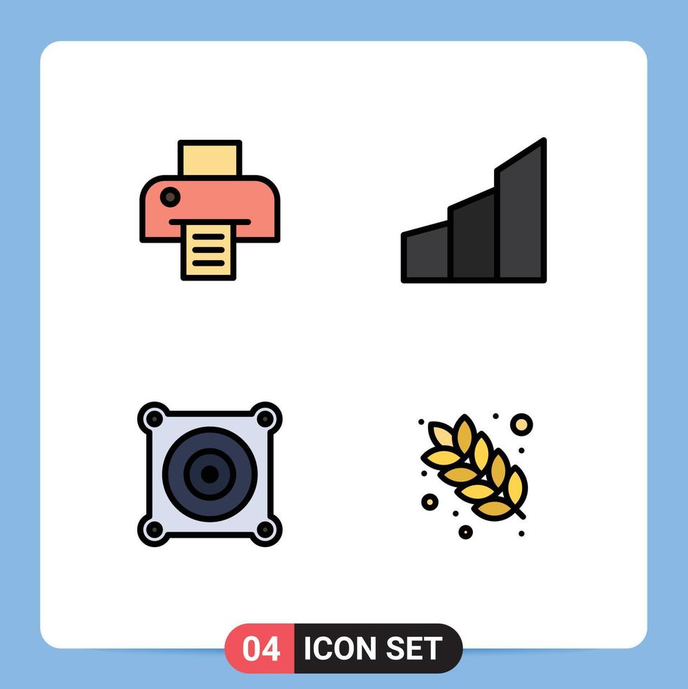 Group of 4 Filledline Flat Colors Signs and Symbols for printer engine apartments modern building dish Editable Vector Design Elements