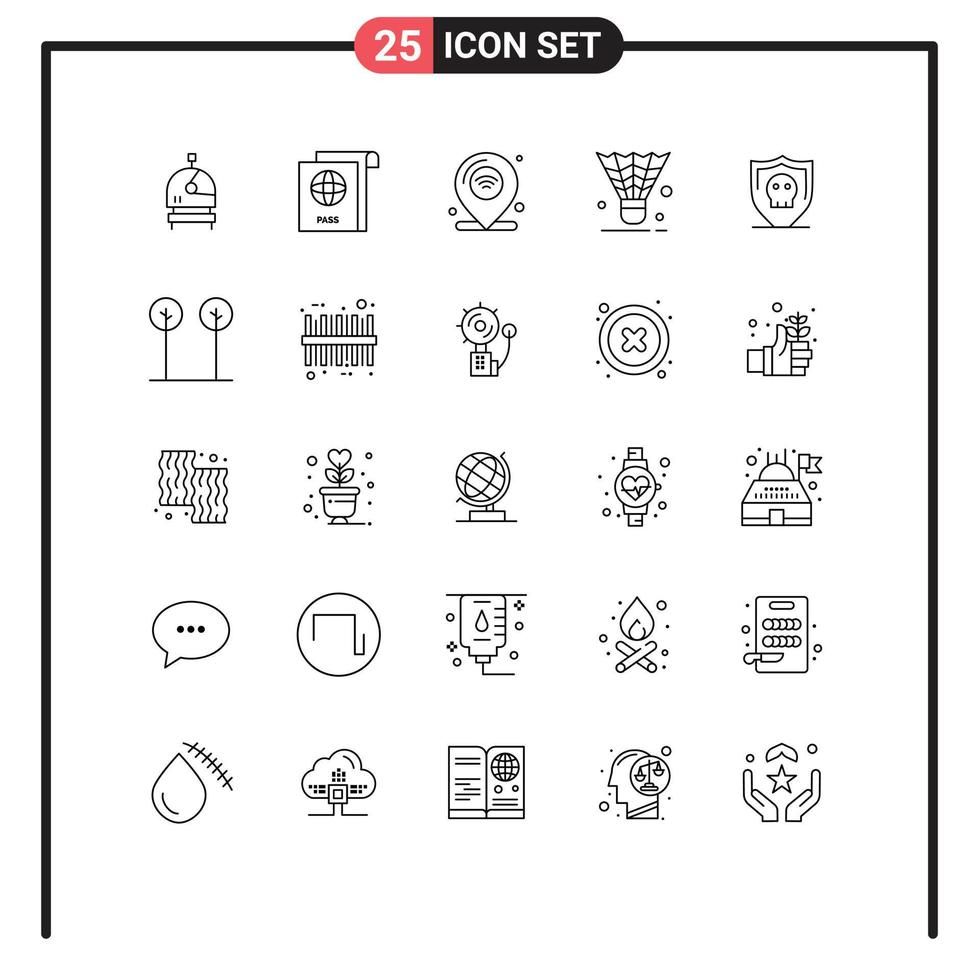 Line Pack of 25 Universal Symbols of security sport internet of things shuttlecock cock Editable Vector Design Elements