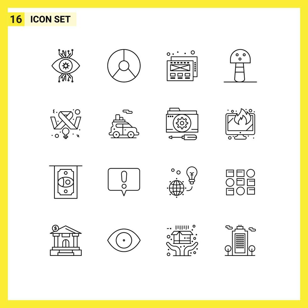 Universal Icon Symbols Group of 16 Modern Outlines of feminine awareness graphical vegetable food Editable Vector Design Elements