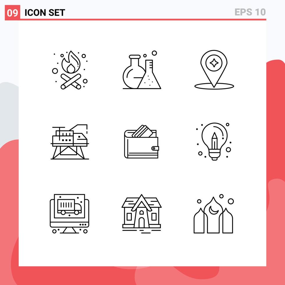 Set of 9 Modern UI Icons Symbols Signs for credit card wallet compass platform engineering Editable Vector Design Elements