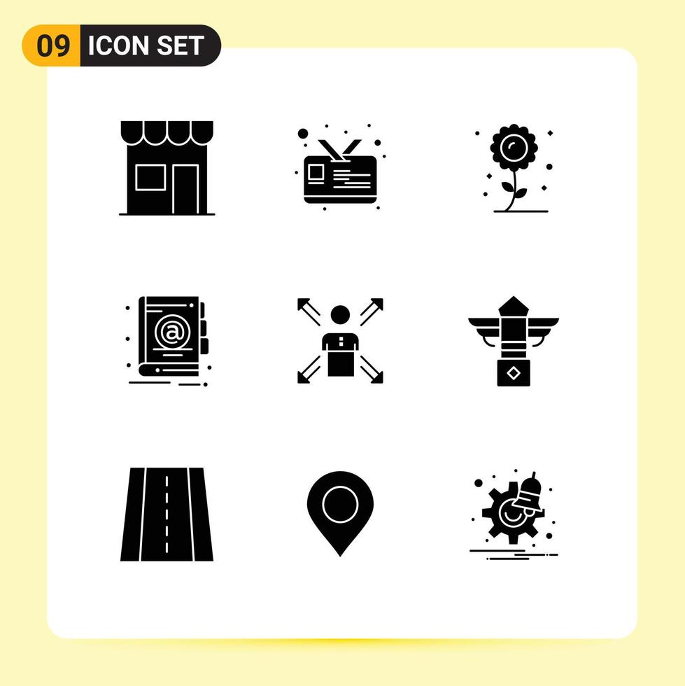 9 User Interface Solid Glyph Pack of modern Signs and Symbols of direction arrows farming office address Editable Vector Design Elements