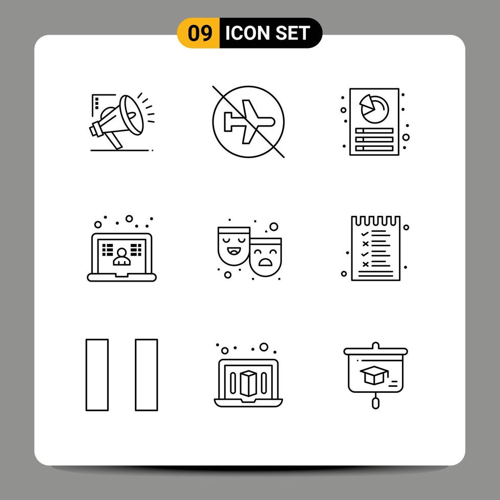 9 User Interface Outline Pack of modern Signs and Symbols of masks school sign learning report Editable Vector Design Elements