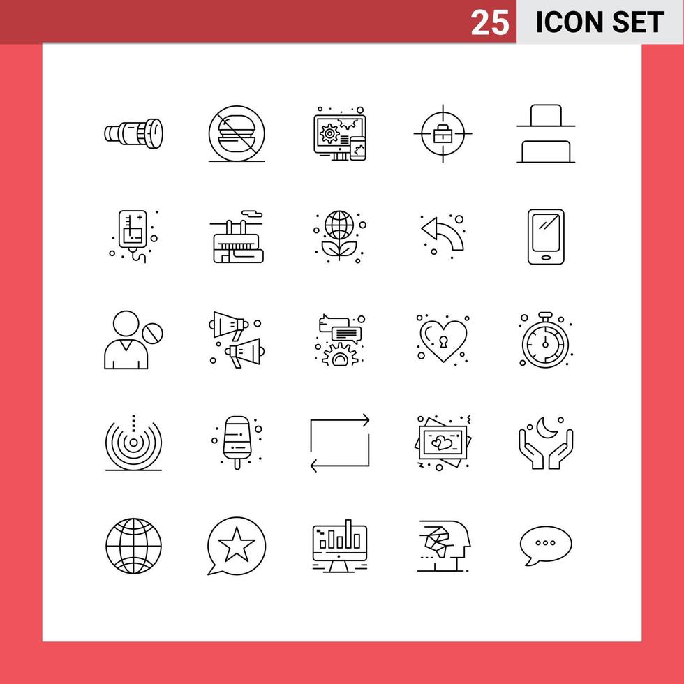 Pack of 25 Modern Lines Signs and Symbols for Web Print Media such as vertical bottom no achievements target Editable Vector Design Elements