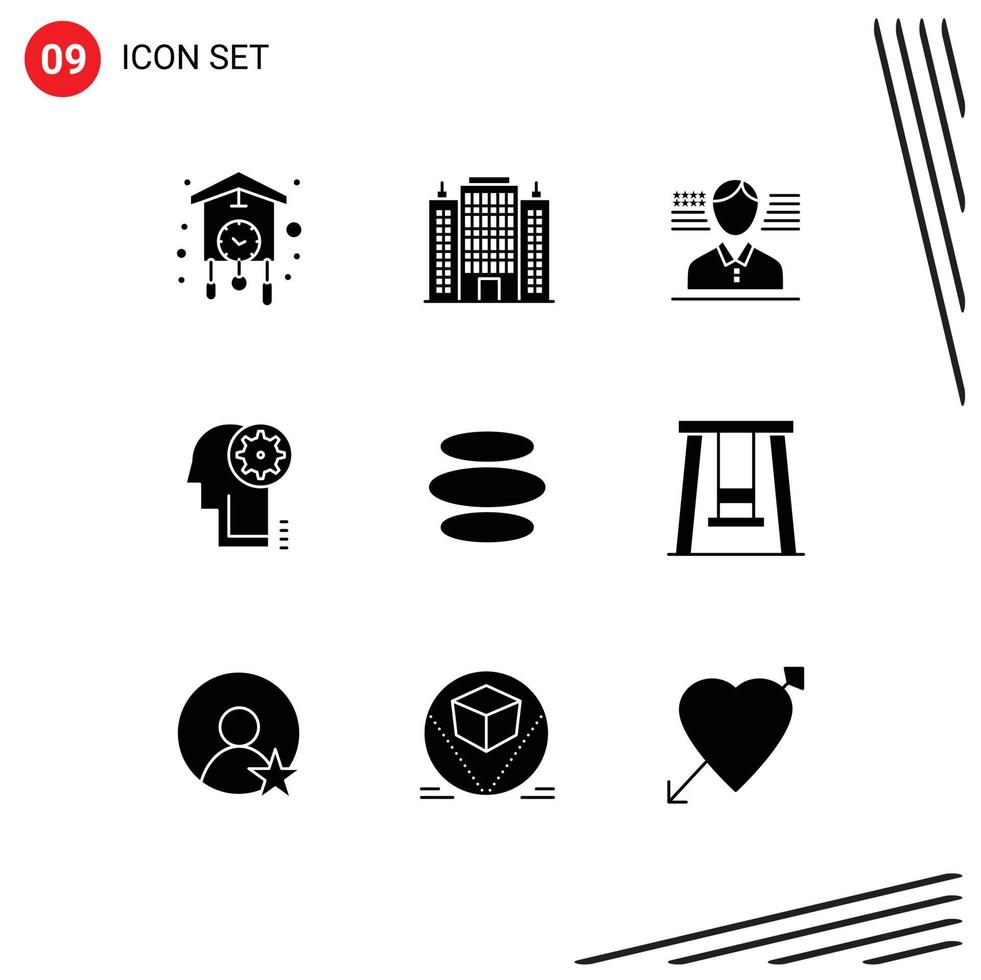 Stock Vector Icon Pack of 9 Line Signs and Symbols for coin head hotel gear brainstorming Editable Vector Design Elements