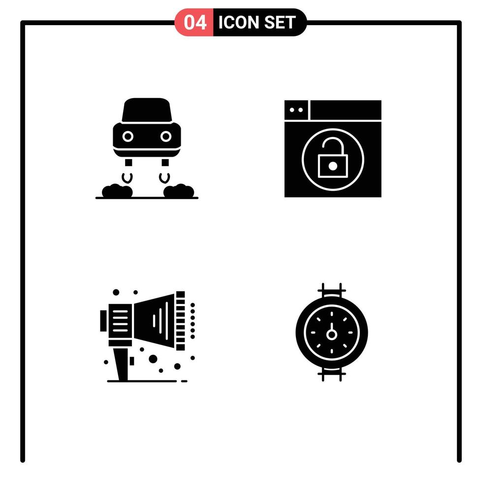 Stock Vector Icon Pack of 4 Line Signs and Symbols for car speaker web unlock meter Editable Vector Design Elements