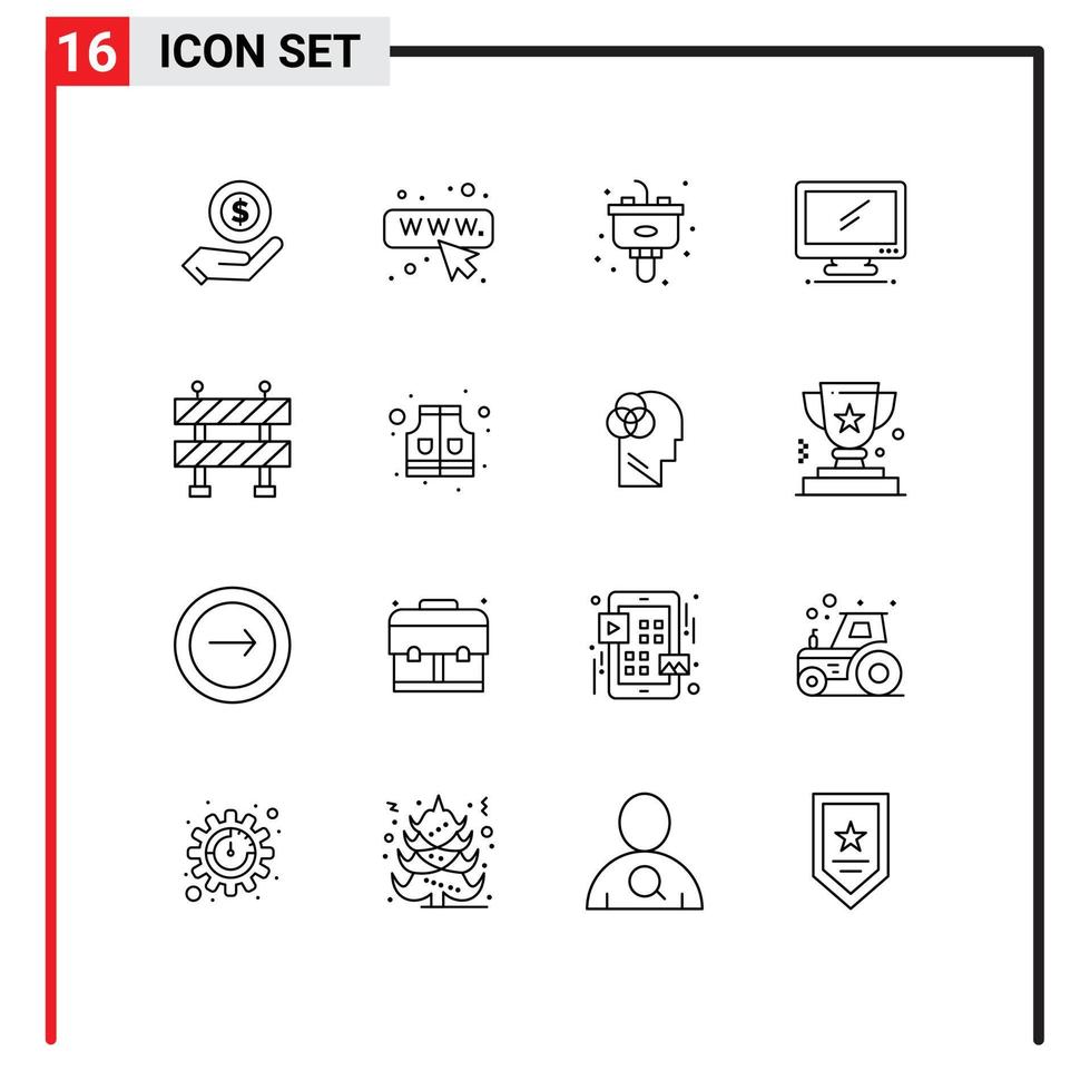 16 Universal Outlines Set for Web and Mobile Applications road pc garbage imac monitor Editable Vector Design Elements