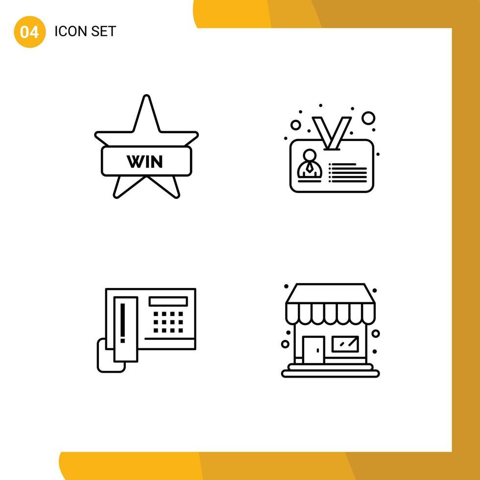Pack of 4 creative Filledline Flat Colors of badge phone win identity hardware Editable Vector Design Elements