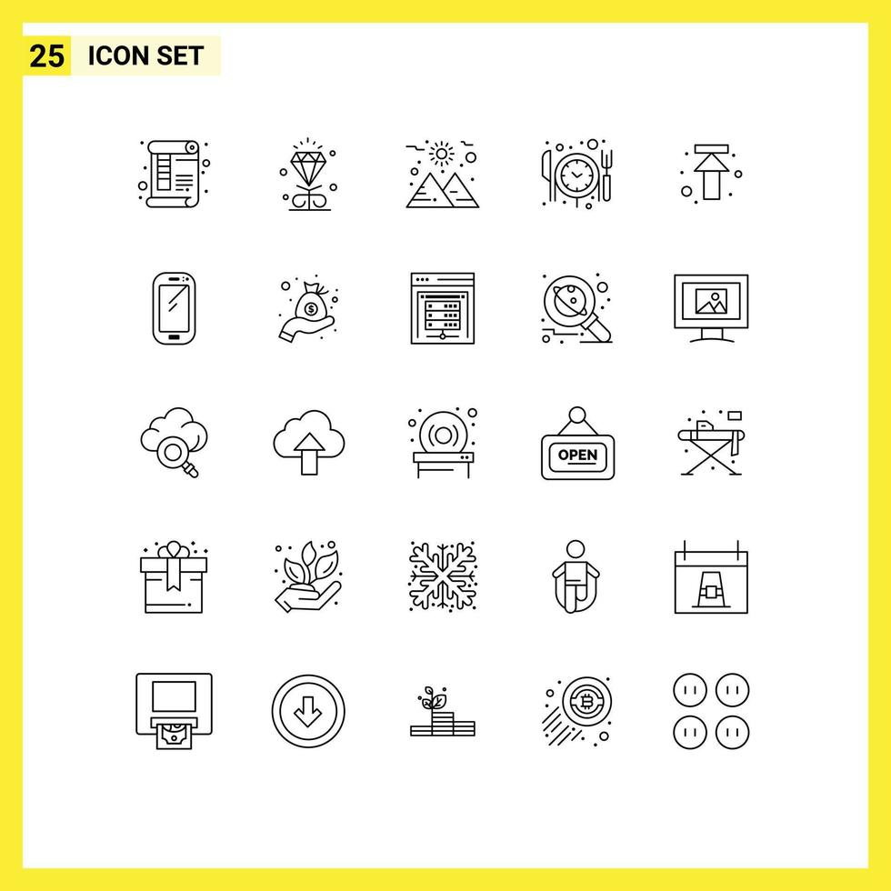 Universal Icon Symbols Group of 25 Modern Lines of up arrow wedding fast delivery food Editable Vector Design Elements