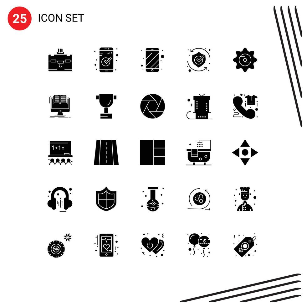 Stock Vector Icon Pack of 25 Line Signs and Symbols for cap solution mobile shield safety Editable Vector Design Elements