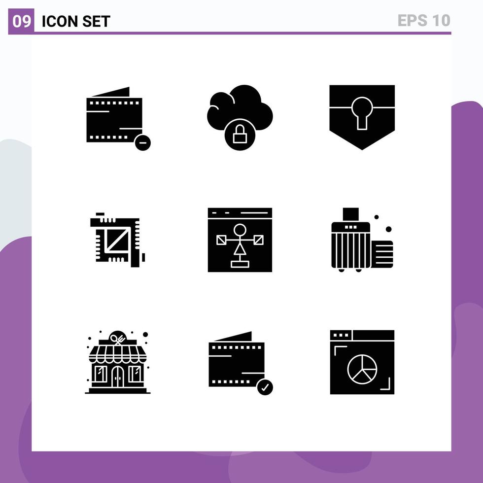 conjunto de 9 paquetes de glifos sólidos comerciales para codificación de desarrollo proteger editor gráfico herramienta de recorte elementos de diseño vectorial editables vector