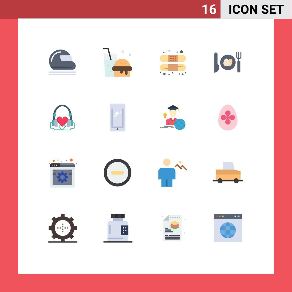 símbolo de icono universal grupo de 16 colores planos modernos de amor bolso ayuda cena de pascua paquete editable de elementos creativos de diseño de vectores