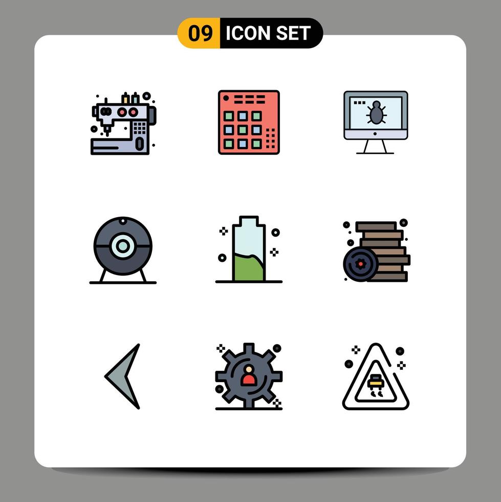 Universal Icon Symbols Group of 9 Modern Filledline Flat Colors of battery camera live cam screen Editable Vector Design Elements