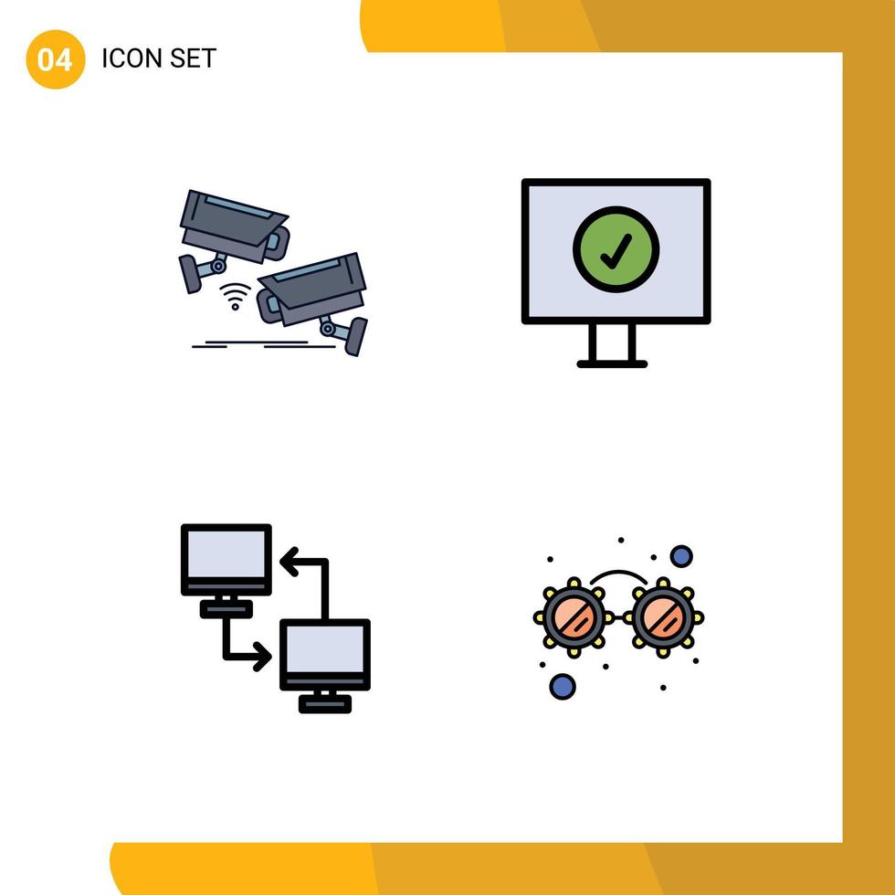 Pictogram Set of 4 Simple Filledline Flat Colors of cctv file surveillance computer sharing Editable Vector Design Elements