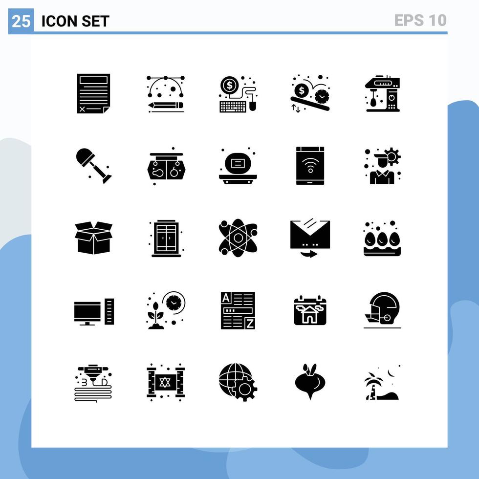 Group of 25 Modern Solid Glyphs Set for appliances time drawing tools schedule deadline Editable Vector Design Elements