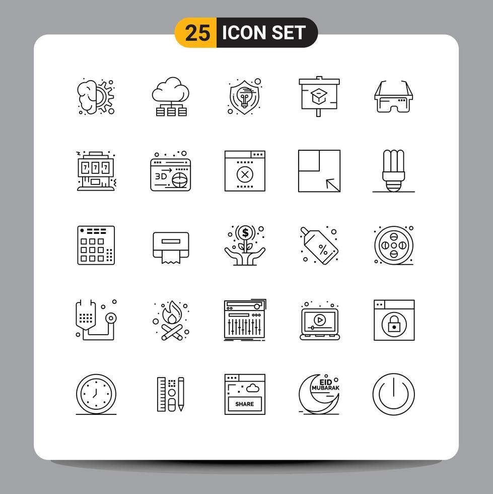 Mobile Interface Line Set of 25 Pictograms of school education technology chart shield Editable Vector Design Elements