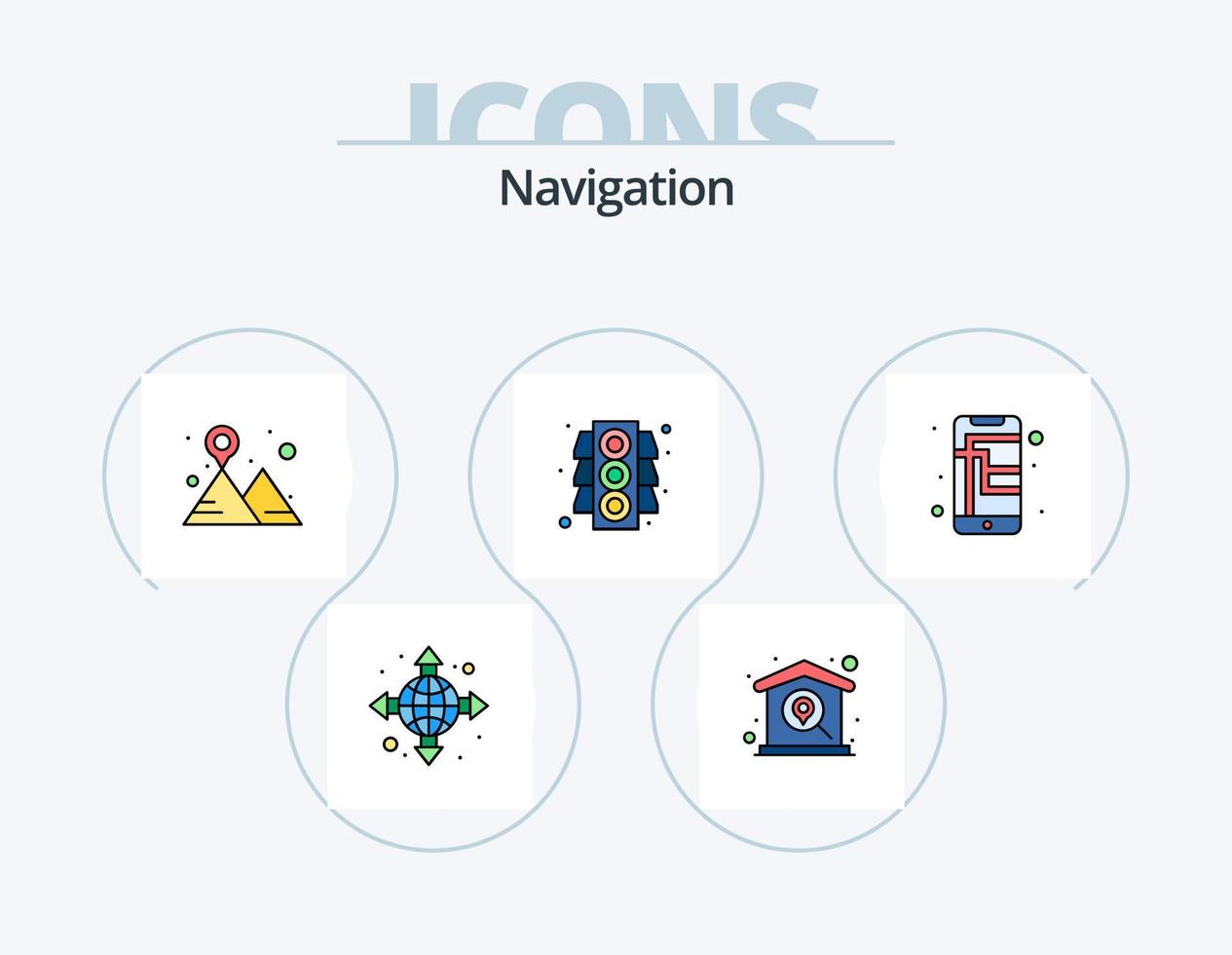 paquete de iconos llenos de línea de navegación 5 diseño de iconos. mapa. GPS. localización. localización. mapa vector