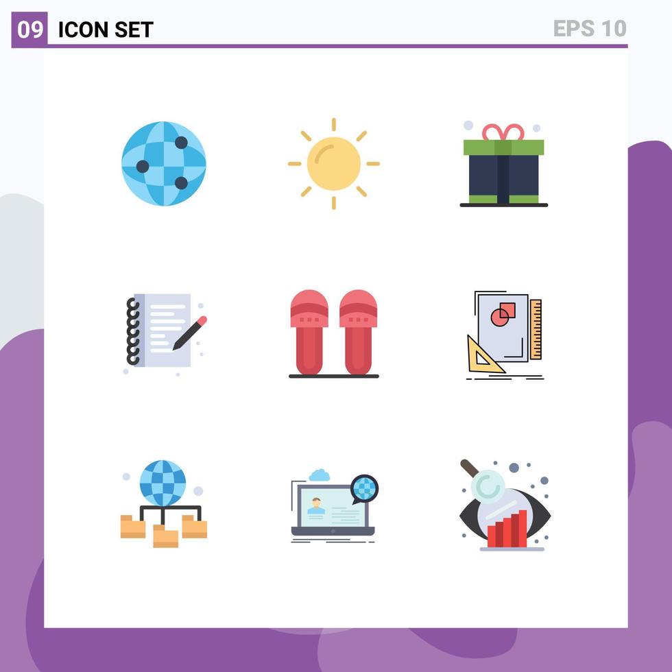Modern Set of 9 Flat Colors Pictograph of slipper comfortable father clothes write Editable Vector Design Elements