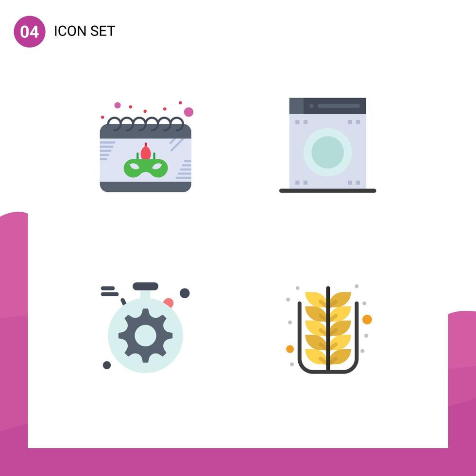 grupo de 4 iconos planos signos y símbolos para la configuración del calendario elementos de diseño de vectores editables de baño de gras