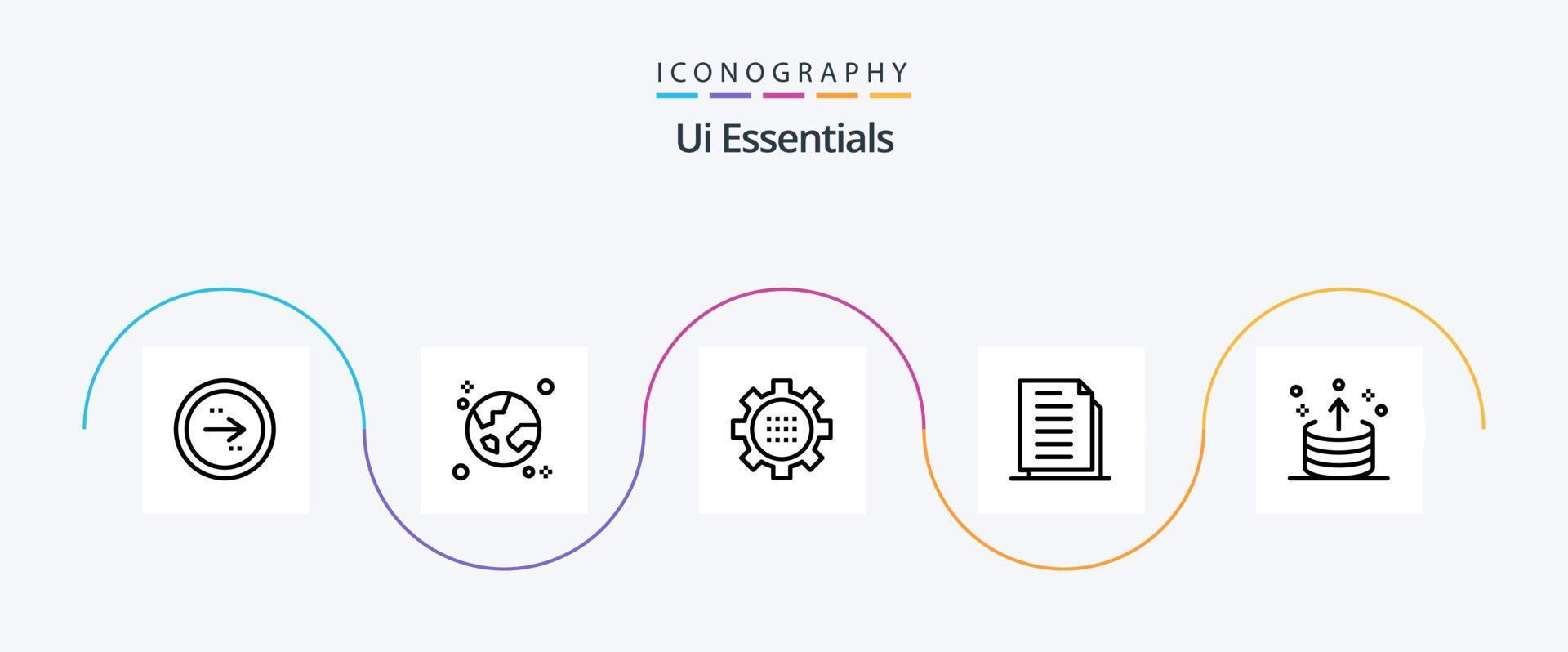 Ui Essentials Line 5 Icon Pack Including documents. copy. globe. setting. gear vector