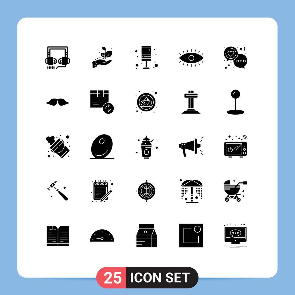 Group of 25 Modern Solid Glyphs Set for chat watch light eyes home Editable Vector Design Elements