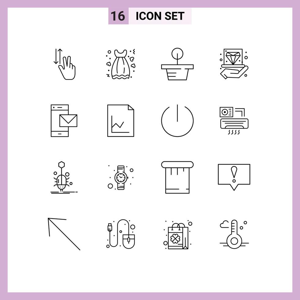 Group of 16 Outlines Signs and Symbols for jam hand gown diamond nature Editable Vector Design Elements