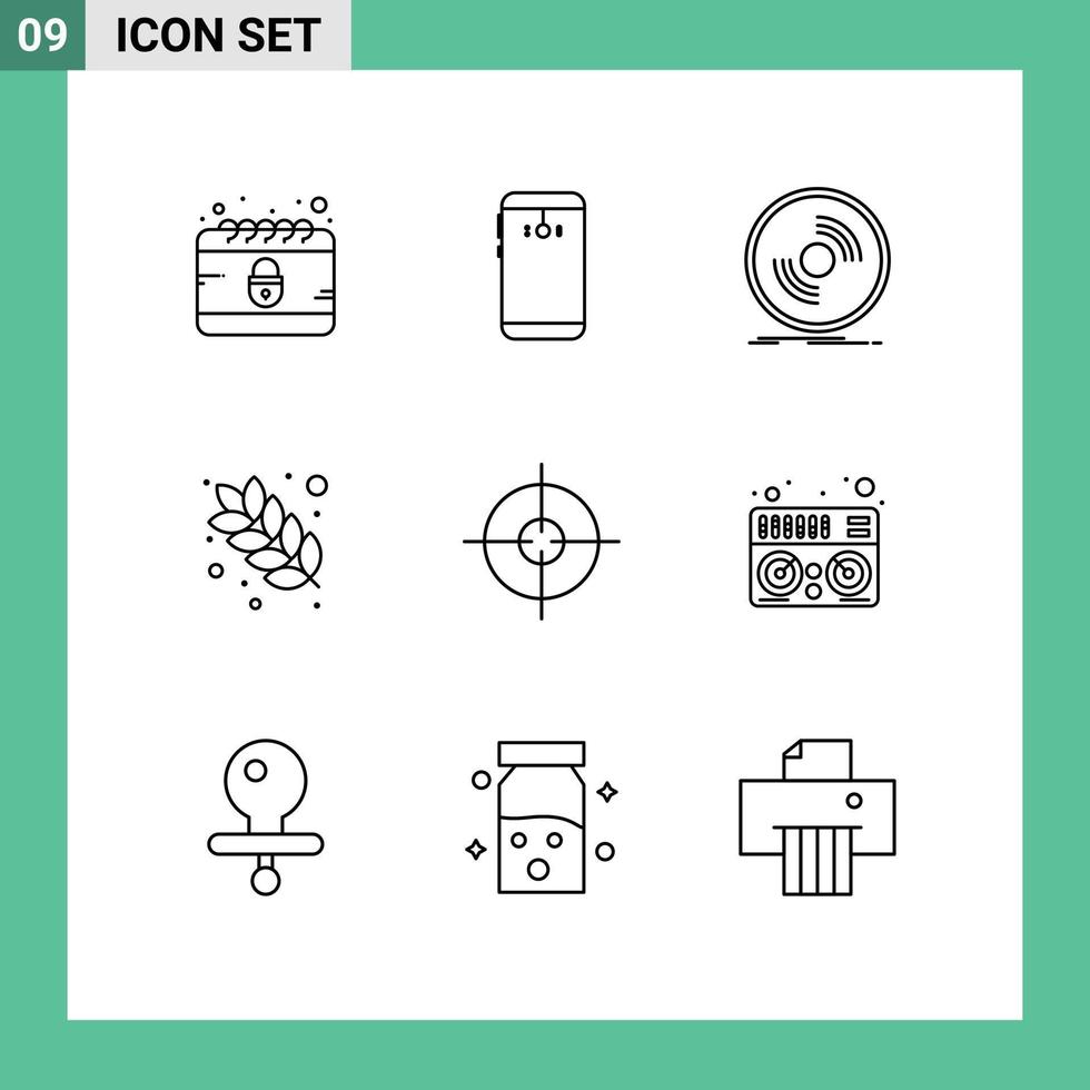 9 Creative Icons Modern Signs and Symbols of nutrition food back dish record Editable Vector Design Elements
