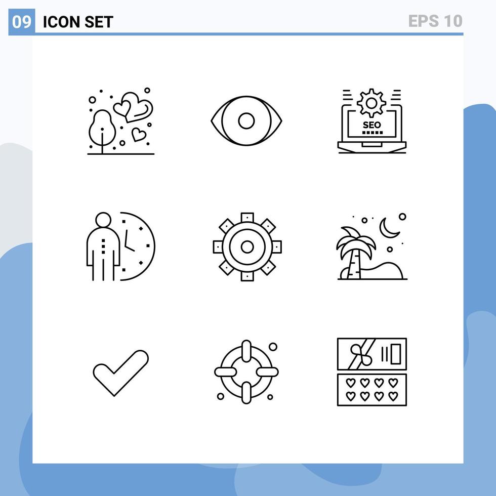 Universal Icon Symbols Group of 9 Modern Outlines of person management seo deadline configuration Editable Vector Design Elements